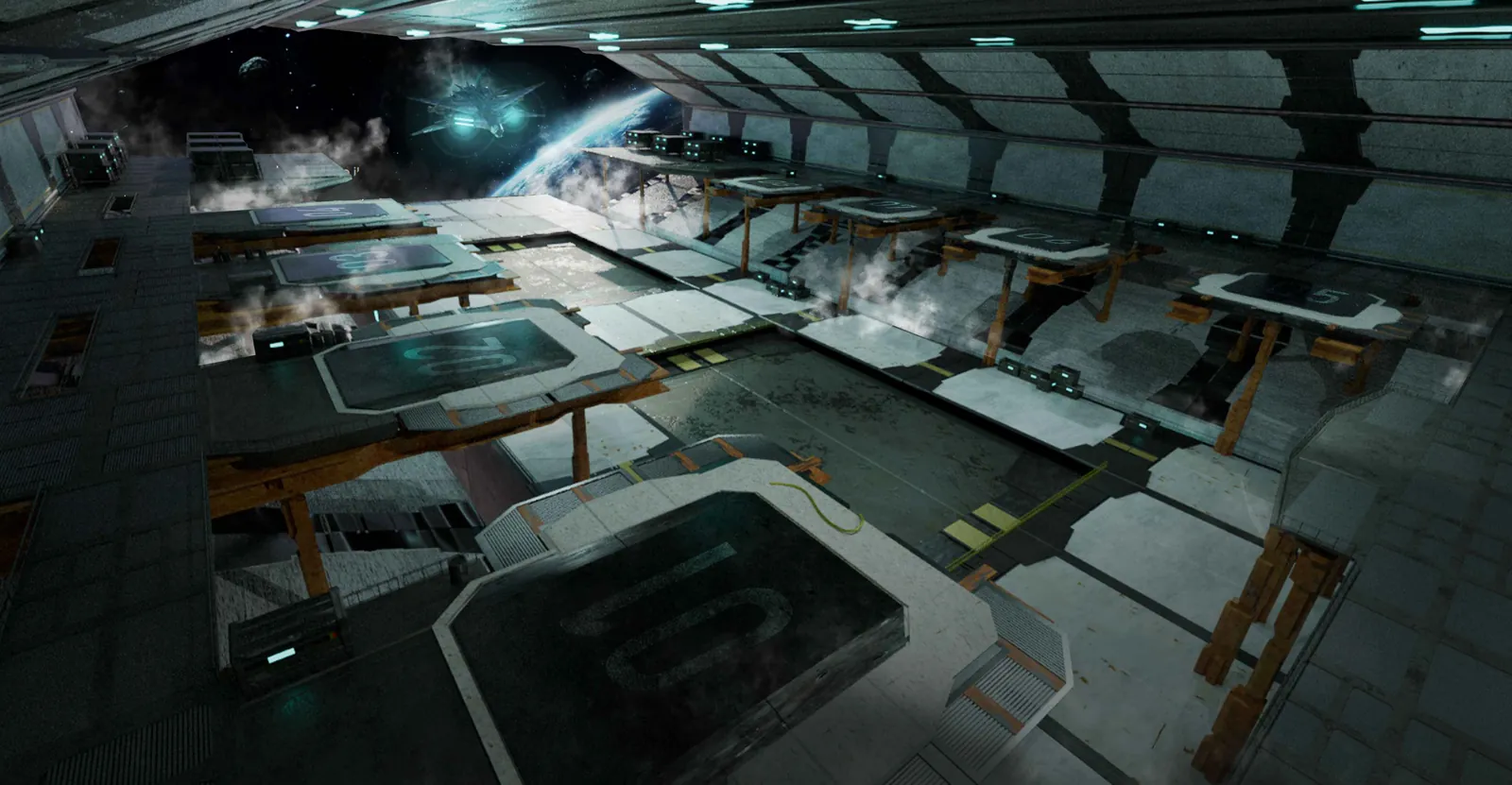 Orbital hangar environment art
